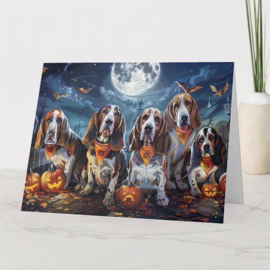 Basset Hound Halloween Spooky Kaart (Voorkant)