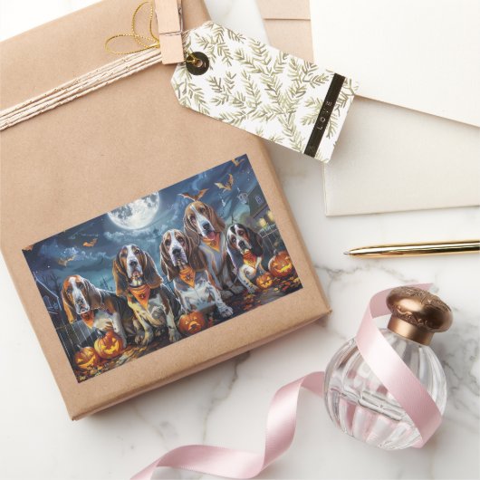 Basset Hound Halloween Spooky Rechthoekige Sticker (Geschenken)