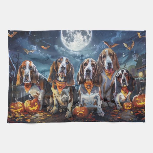 Basset Hound Halloween Spooky Theedoek (Horizontaal)