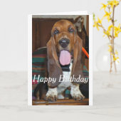 Basset hound Happy Birthday-kaart Kaart (Gele Bloem)