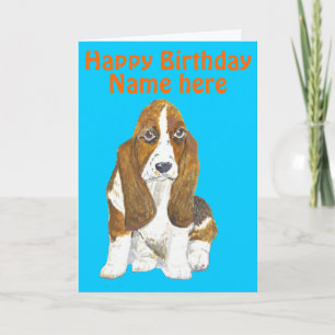 Basset Hound Happy Birthday toevoegen naam vooraan Kaart