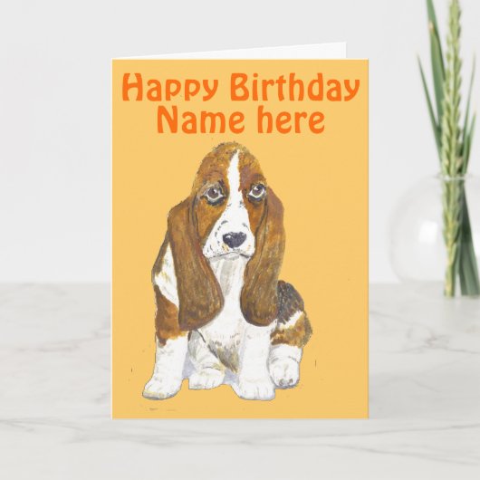 Basset Hound Happy Birthday, voornaam toevoegen Kaart (Voorkant)