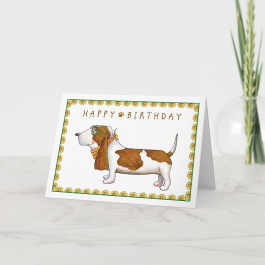 Basset Hound Happy Birthday Wenskaart Kaart (Voorkant)