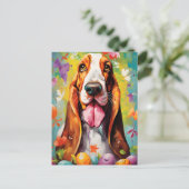 Basset Hound Happy Pasen Briefkaart (Staand voorkant)
