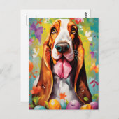 Basset Hound Happy Pasen Briefkaart (Voorkant / Achterkant)