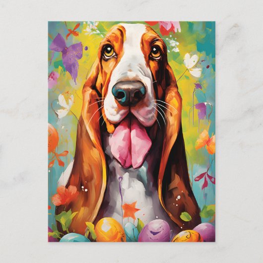 Basset Hound Happy Pasen Briefkaart (Voorkant)