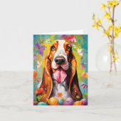 Basset Hound Happy Pasen Kaart (Gele Bloem)