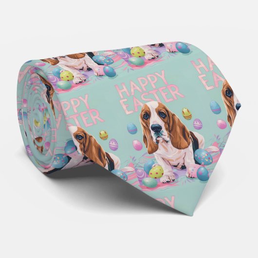 Basset Hound Happy Pasen Stropdas (Opgerold)