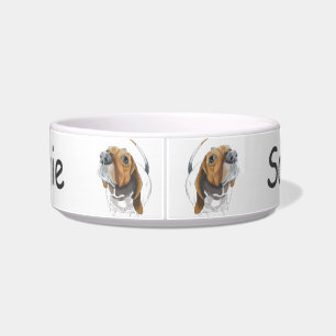 Basset Hound Happy Smiling Dog gepersonaliseerd Voerbakje