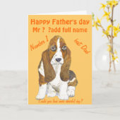 Basset Hound Happy Vaderdag, naam voorzijde toevoe Kaart (Gele Bloem)