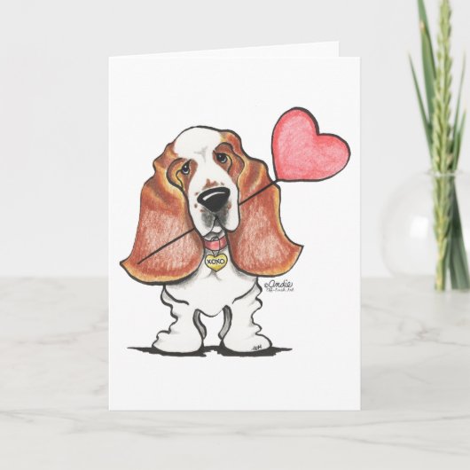 Basset Hound Heart Ballon Feestdagen Kaart (Voorkant)