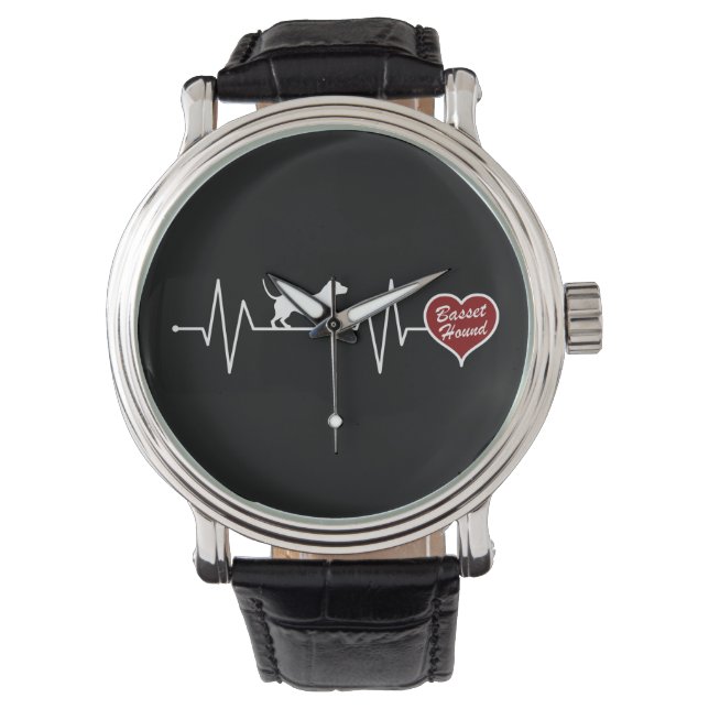 Basset Hound heartbeat with red heart Horloge (Voorkant)