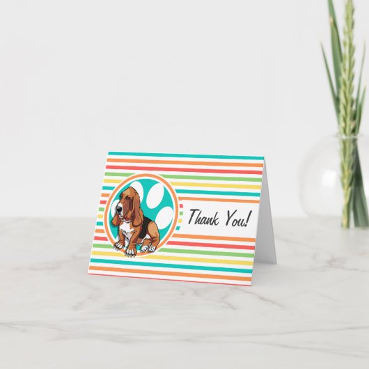 Basset Hound; heldere regenboogstrepen Bedankkaart (Voorkant)