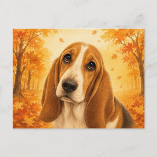 Basset Hound Herfst Bos Hond Briefkaart