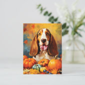 Basset Hound Herfst Thanksgiving  Briefkaart (Staand voorkant)