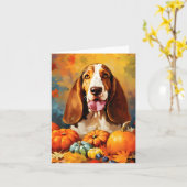 Basset Hound herfst Thanksgiving Kaart (Gele Bloem)