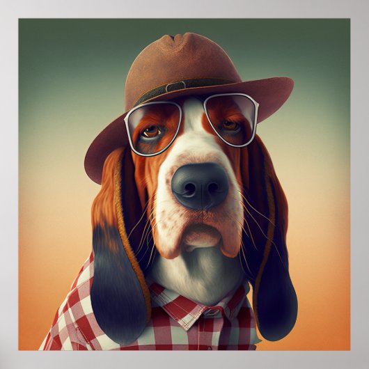 Basset Hound Hipster Dog Poster (Voorkant)