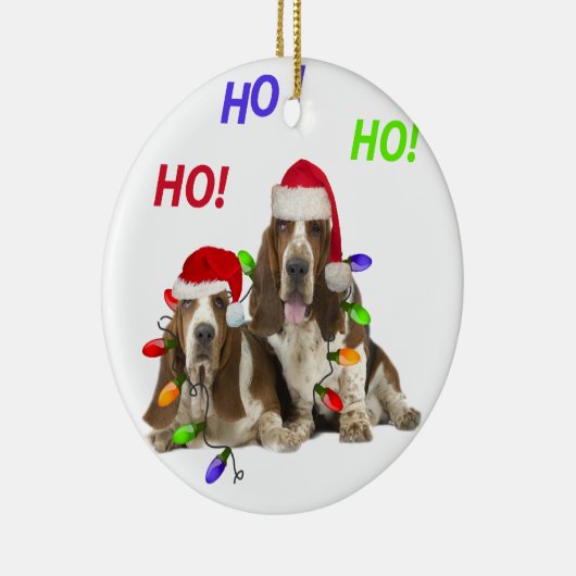Basset Hound Ho Ho Ho    Kerstmis Keramisch Ornament (Rechts)