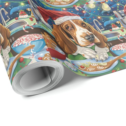 Basset Hound Holiday Baking: Feestelijke Kerst Cadeaupapier (Rol Hoek)