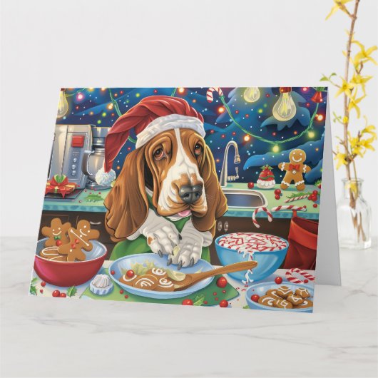 Basset Hound Holiday Baking: Feestelijke Kerst Kaart (Gele Bloem)