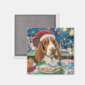 Basset Hound Holiday Baking: Feestelijke Kerst Magneet (Voorkant / Achterkant)
