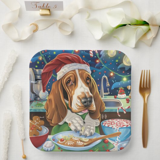 Basset Hound Holiday Baking: Feestelijke Kerst Papieren Bordje (Huwelijk)