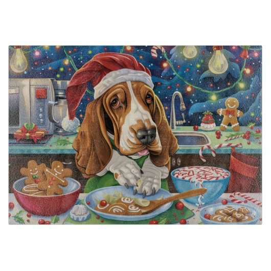 Basset Hound Holiday Baking: Feestelijke Kerst Snijplank (Voorkant)