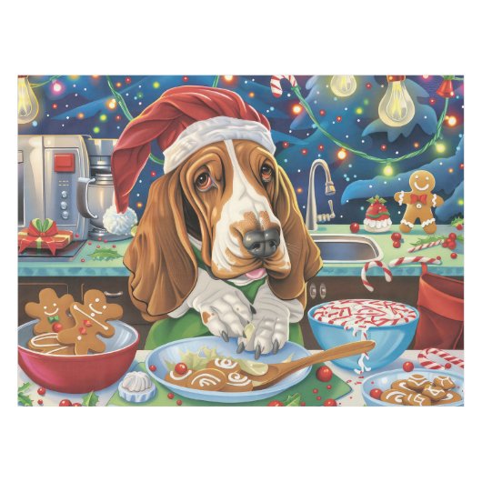 Basset Hound Holiday Baking: Feestelijke Kerst Tafelkleed (Voorkant (Horizontaal))