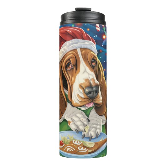 Basset Hound Holiday Baking: Feestelijke Kerst Thermosbeker (Voorkant)