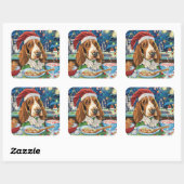 Basset Hound Holiday Baking: Feestelijke Kerst Vierkante Sticker (Vel)