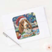 Basset Hound Holiday Baking: Feestelijke Kerst Vierkante Sticker (Envelop)