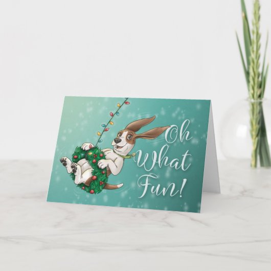 Basset Hound Holiday Card - Oh What Fun! Bedankkaart (Voorkant)