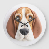 Basset Hound Hond 3D Geïnspireerd Grote Klok (Voorkant)