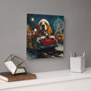 Basset Hound Hond Achtbaan Kerstmis Vierkante Klok