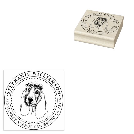 Basset Hound Hond Illustratie Naam Retouradres Rubberstempel (Gestempeld)