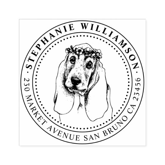 Basset Hound Hond Illustratie Naam Retouradres Rubberstempel (Afrduk)