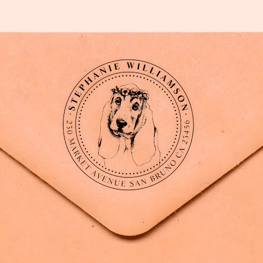 Basset Hound Hond Illustratie Naam Retouradres Rubberstempel