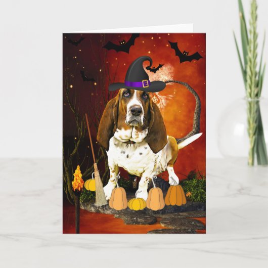 Basset Hound Hond in Halloween Kostuum Kaart (Voorkant)