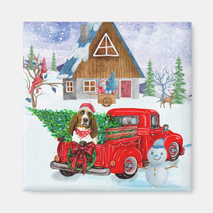 Basset Hound hond in Kerst Bezorgwagen Sneeuw  Magneet