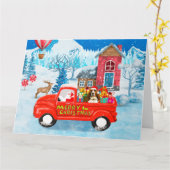 Basset Hound-hond in kerstbezorgingswagen sneeuw Kaart (Gele Bloem)