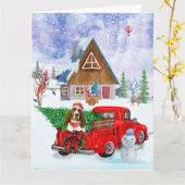 Basset Hound hond in Kerstbezorgingswagen Sneeuw Kaart (Gele Bloem)