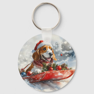 Basset Hound-hond in slee Let it Snow Kerstmis Sleutelhanger