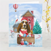 Basset Hound-hond in sneeuw Kerstmis hondenhok Kaart (Gele Bloem)
