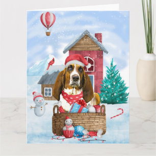 Basset Hound-hond in sneeuw Kerstmis Hondenhok Kaart