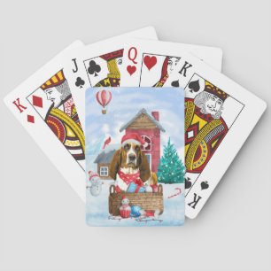 Basset Hound-hond in sneeuw Kerstmis Hondenhok Pokerkaarten
