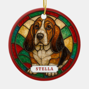 Basset Hound-hond keramische cirkelvormige ornamen Keramisch Ornament