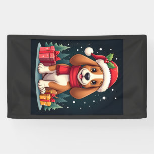 Basset Hound hond kerst outfits kerstman hoed hond Spandoek
