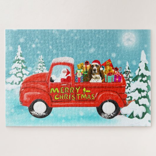 Basset Hound Hond Kerstmis Kerstman Levering Truck Legpuzzel (Horizontaal)