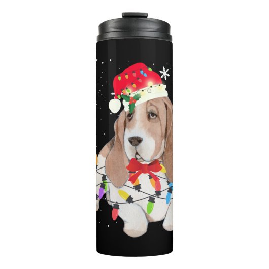 Basset Hound Hond Kerstmis Licht Xmas Moeder Papa  Thermosbeker (Voorkant)
