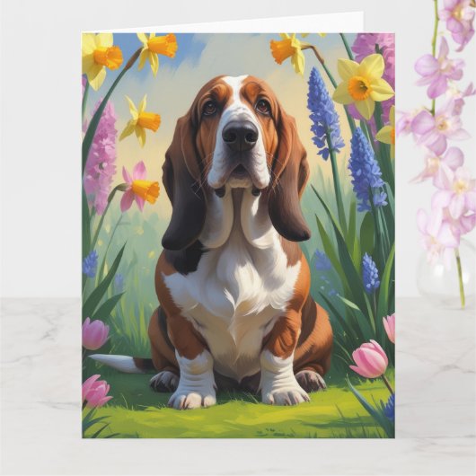 Basset Hound-hond lente bloemen schilderij  Kaart (Orchidee)